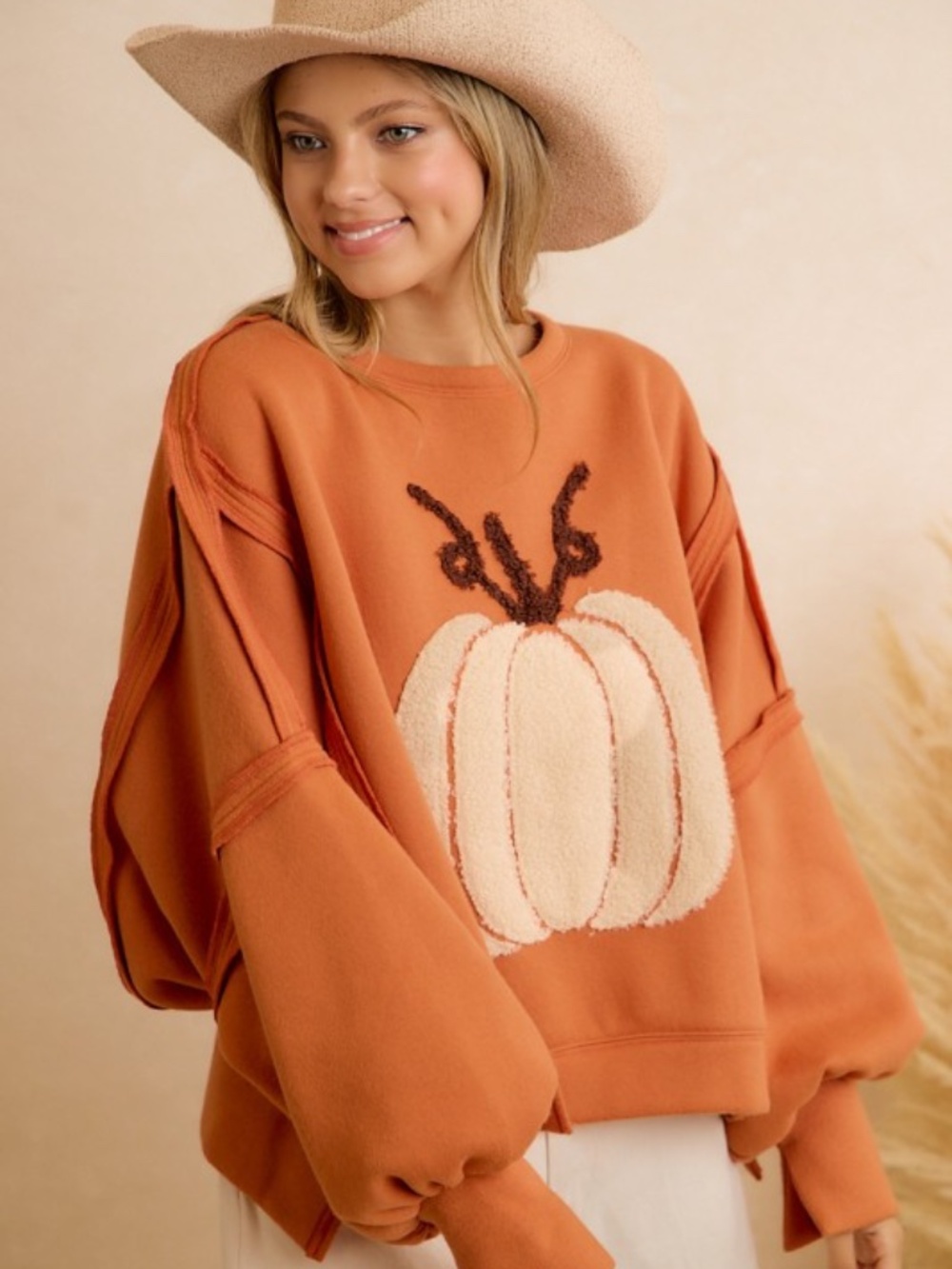 BiBi Orange Pumpkin Fall Sweatshirt NWT - Picture 3 of 11